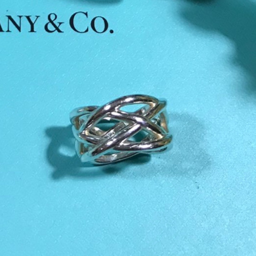 Tiffany any Co. Sterling Silver Celtic Knot weave wide band ring, size 7
